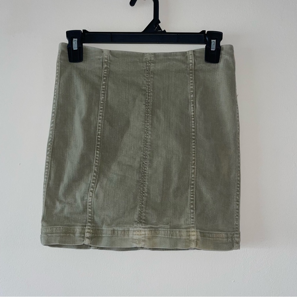 Free People Olive Green Stretchy Denim Mini Skirt